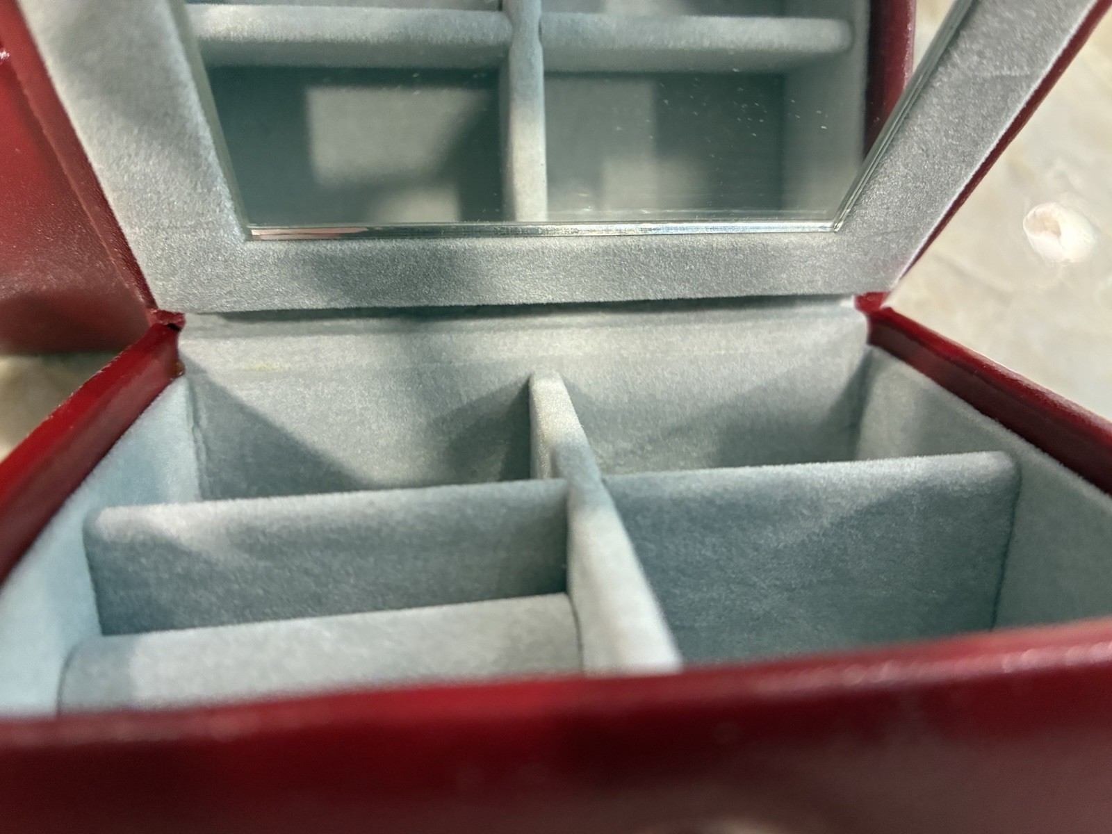 Red Faux Leather Jewelry Box 11″ 3 Piece Fabric Lined Travel Multi Compartment