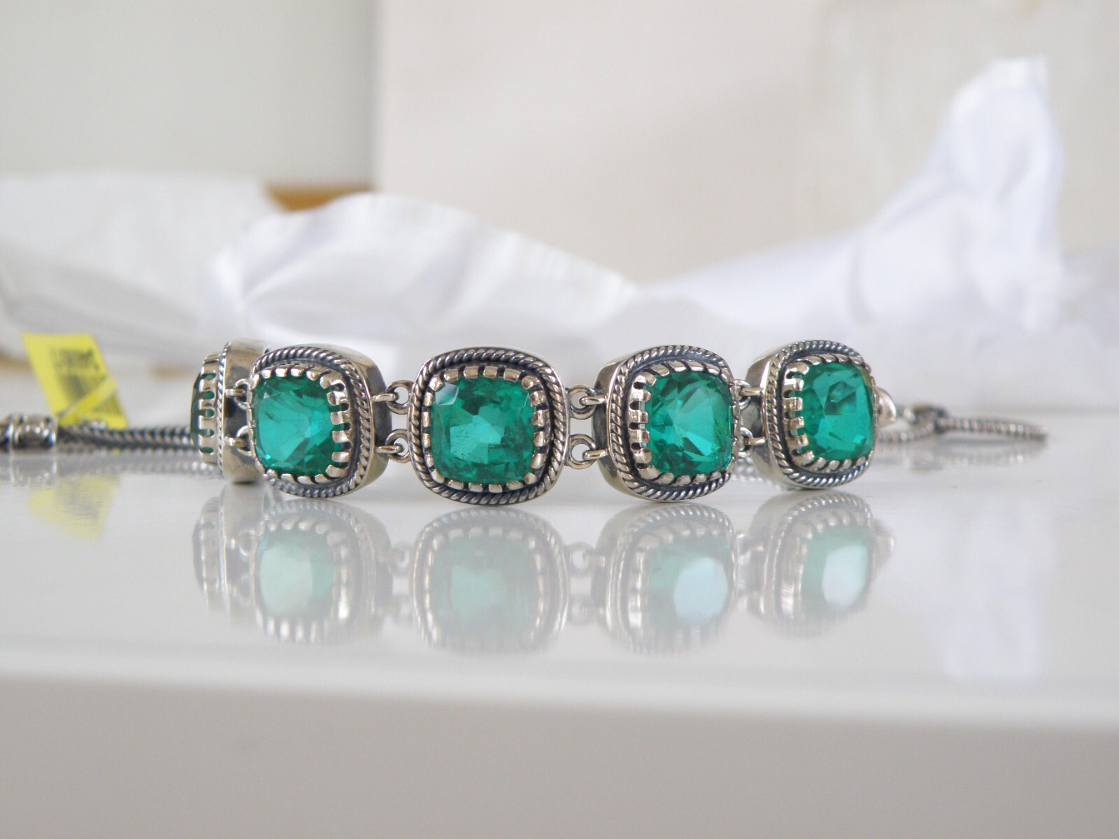 Sterling Silver 925 Green Fluorite Gemstone Tennis Station Bracelet