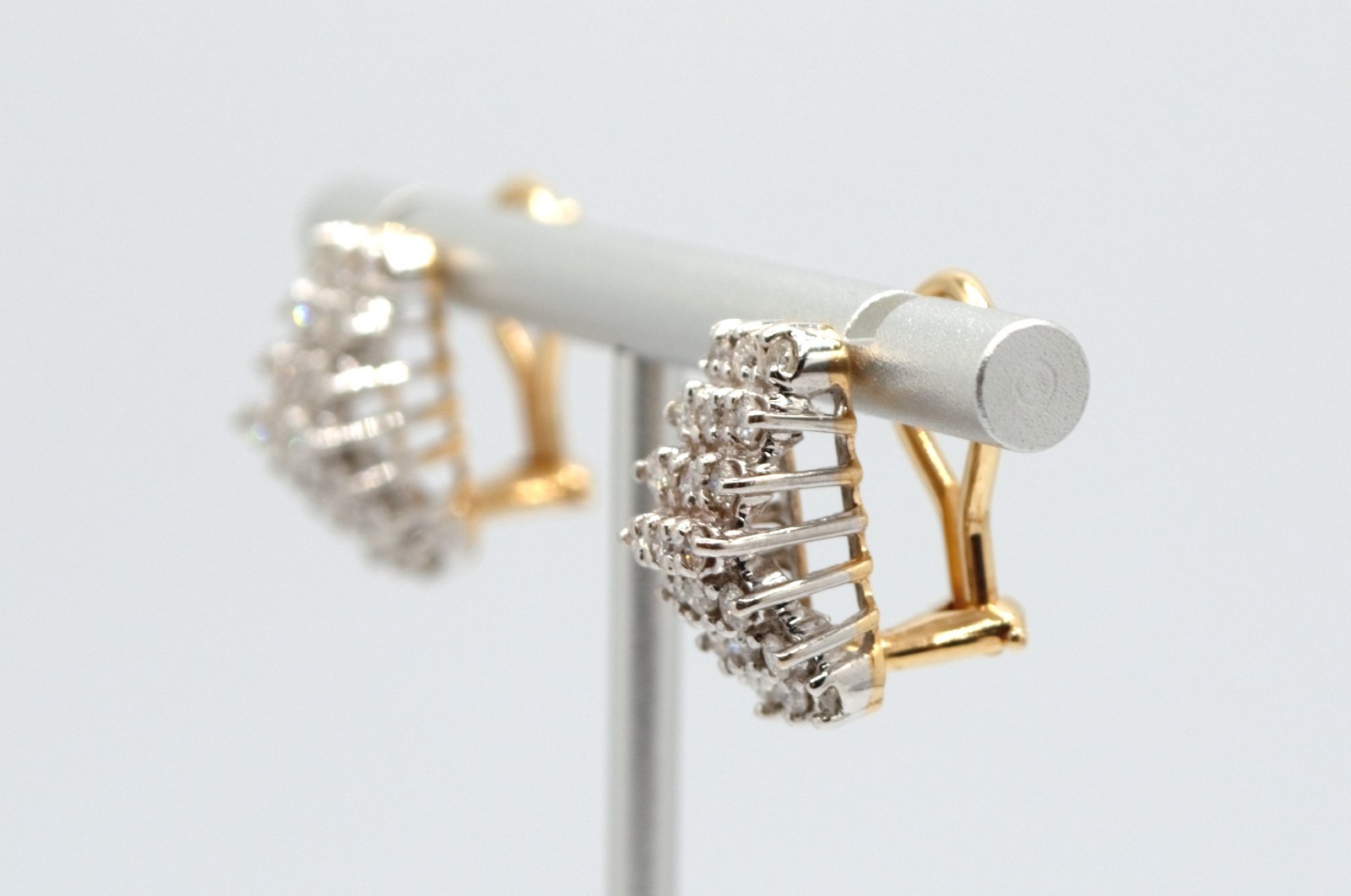 14K Yellow & White Gold Diamond 3D Cluster Huggie Hoop Earrings 6.69 Grams
