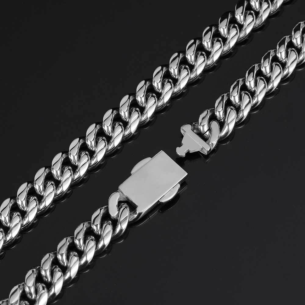 12mm Stainless Steel Miami Cuban Link Chain Necklace Bracelet Hip Hop Men