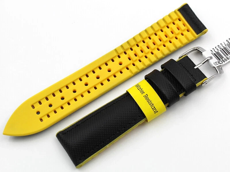 Morellato Black/Yellow Silicone Strap 20mm Water Resistant Spare Parts