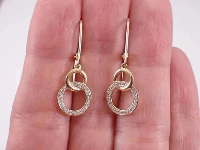 Circle Dangle Leverback Earrings 14K Yellow Gold Plated 1.40Ct Lab Grown Diamond