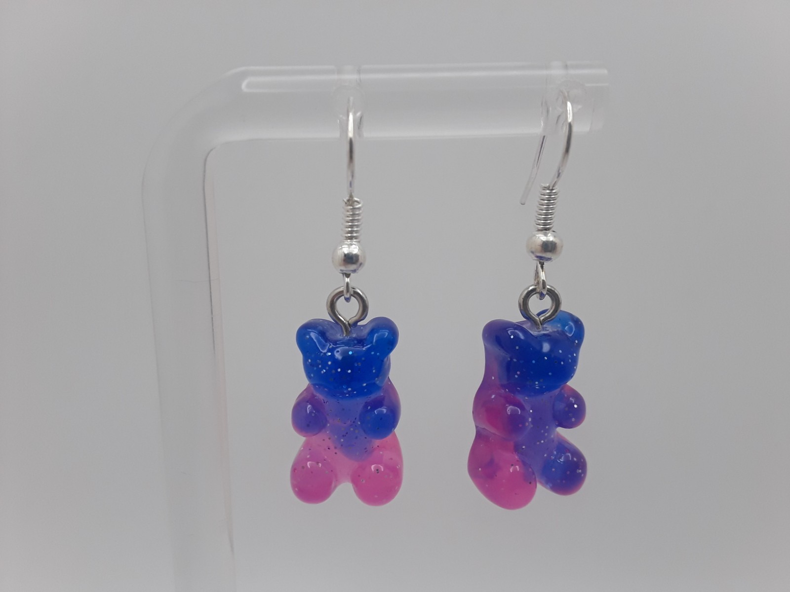 Gummy Bear Blue Purple Pink Gradient Color Dangle Drop Earrings Resin Novelty