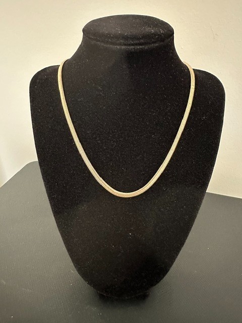 Flat Herringbone 3 mm Gold Tone Chain Necklace. 16″ Long with 3″ Extender.