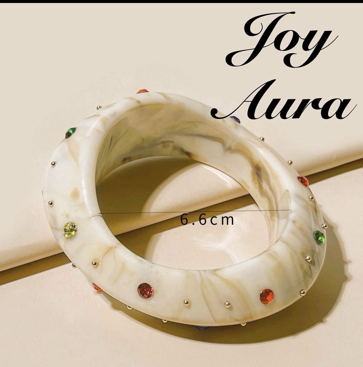 Joy Aura White Resin Bangle Bracelet w/ Round Multicolor Crystals 6.6 cm set