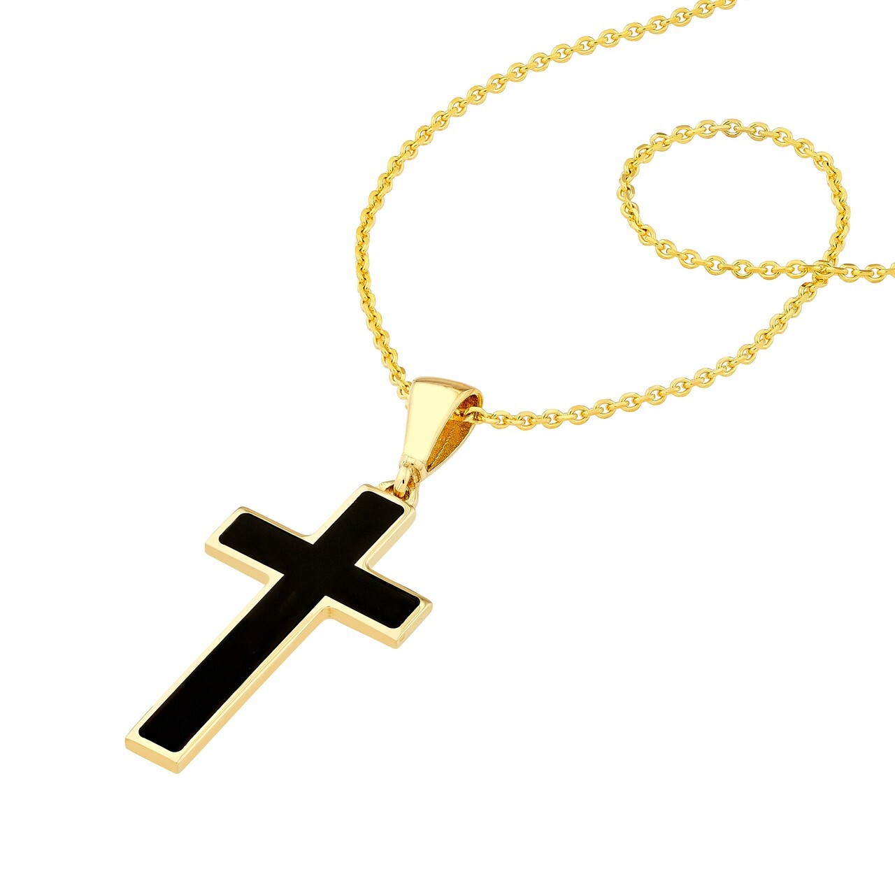 Black Enamel Plain Cross Pendant Solid 14K Real Gold Religious Charm Men Women