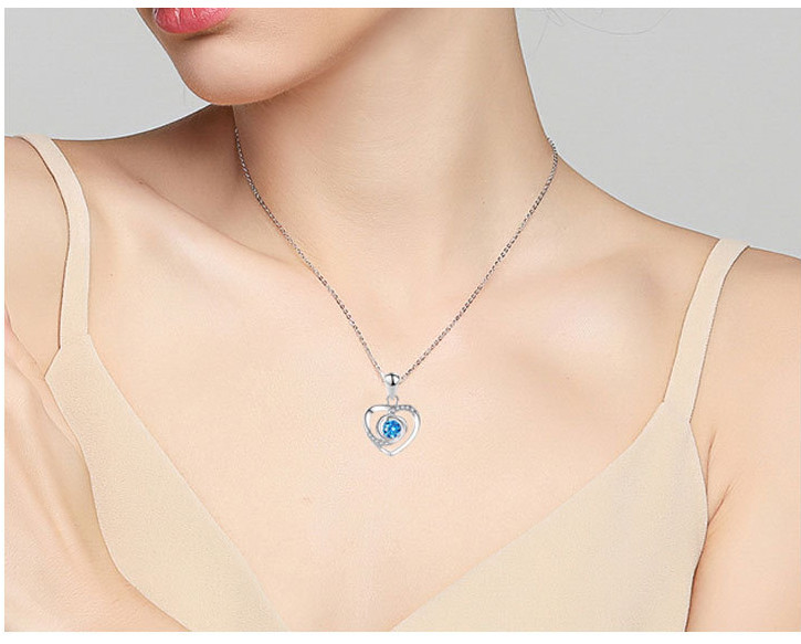 18″ Sterling Silver Blue Diamante Zirconia Heart Love Pendant Necklace Gift A2