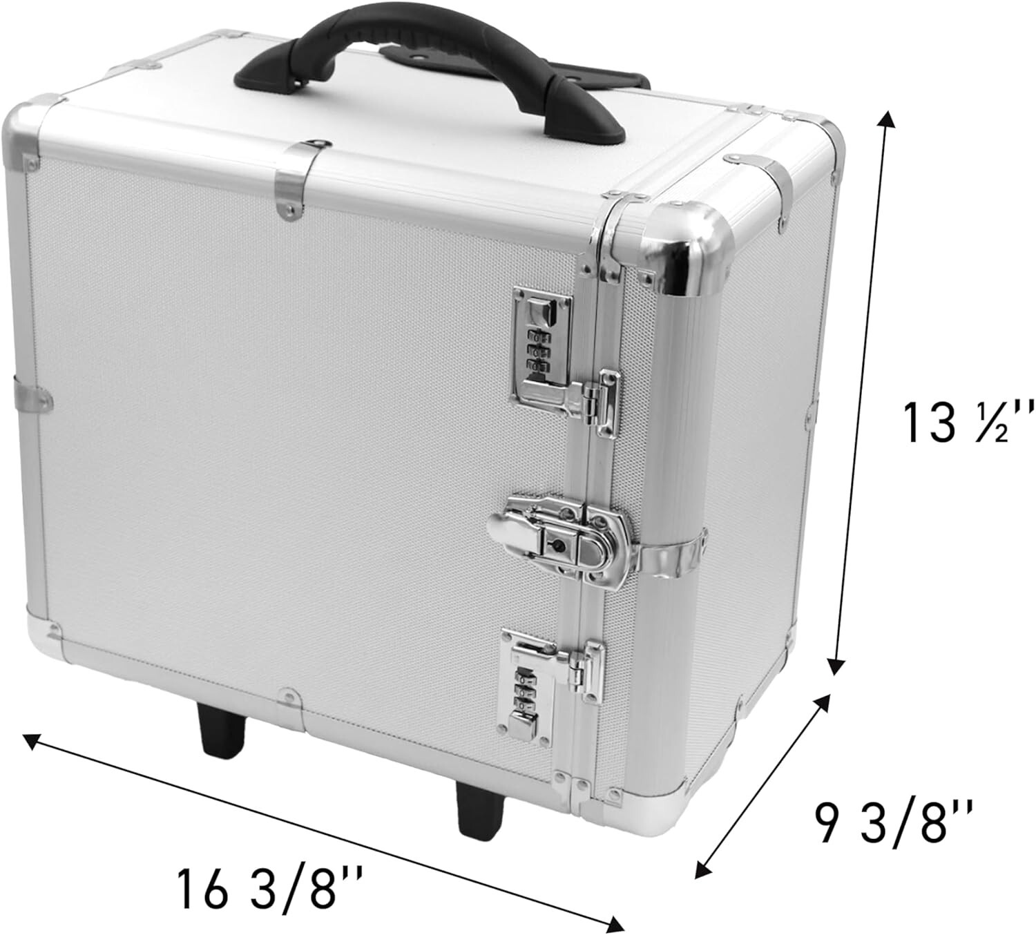 Aluminum Jewelry Storage Organizer Case Cabinet Rolling 16 3/8″ Combination Lock