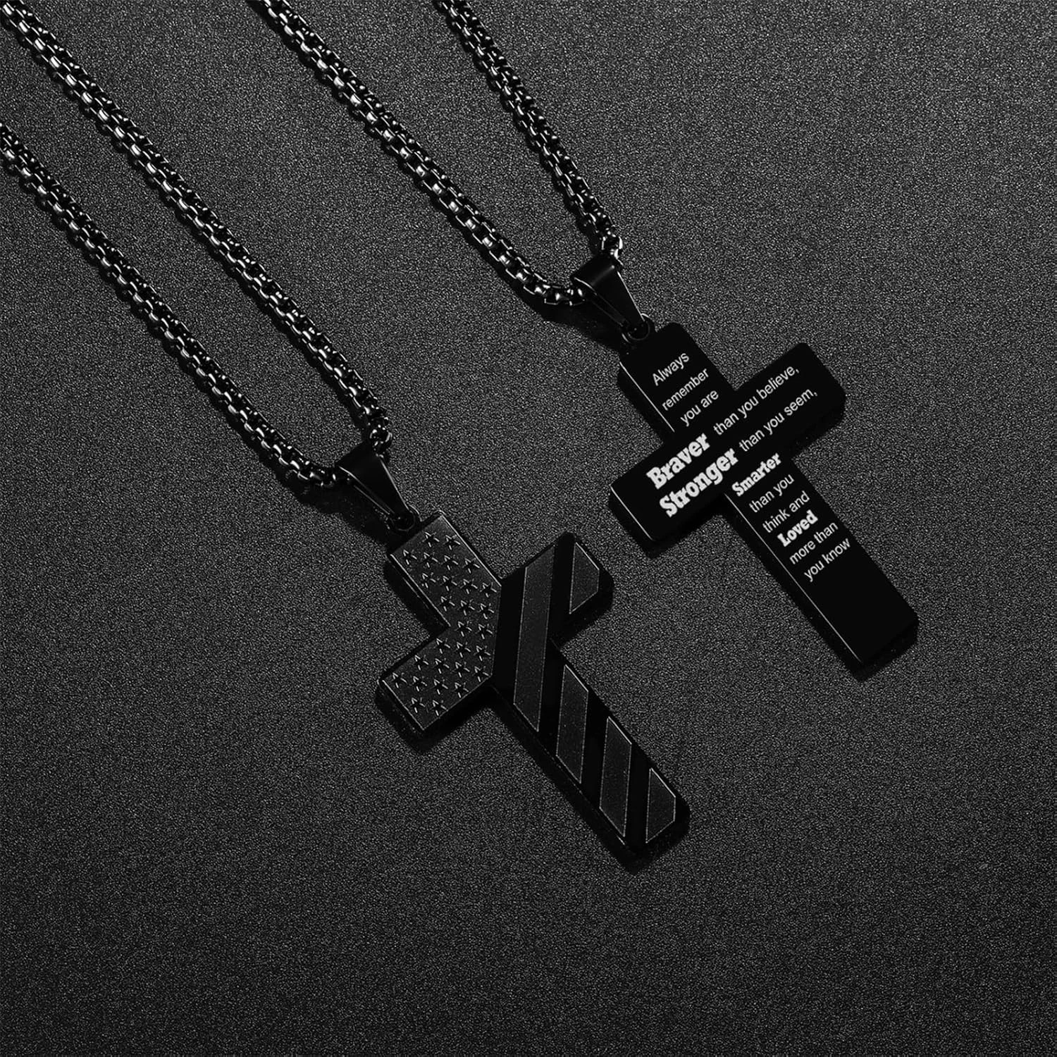 American Flag Cross Necklace for Men Bible Verse Christian Religious