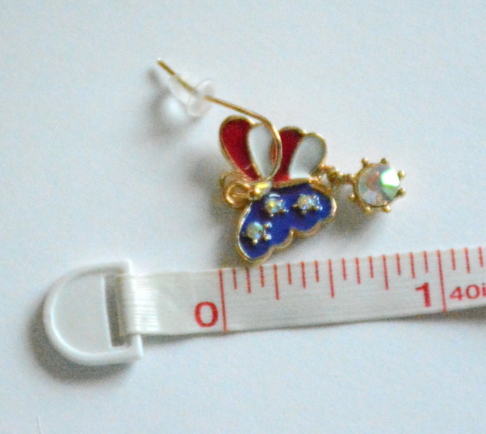 Patriotic Butterfly Fish-Hook Earrings / Red ~ White ~ Blue USA Flag / Gold-ton