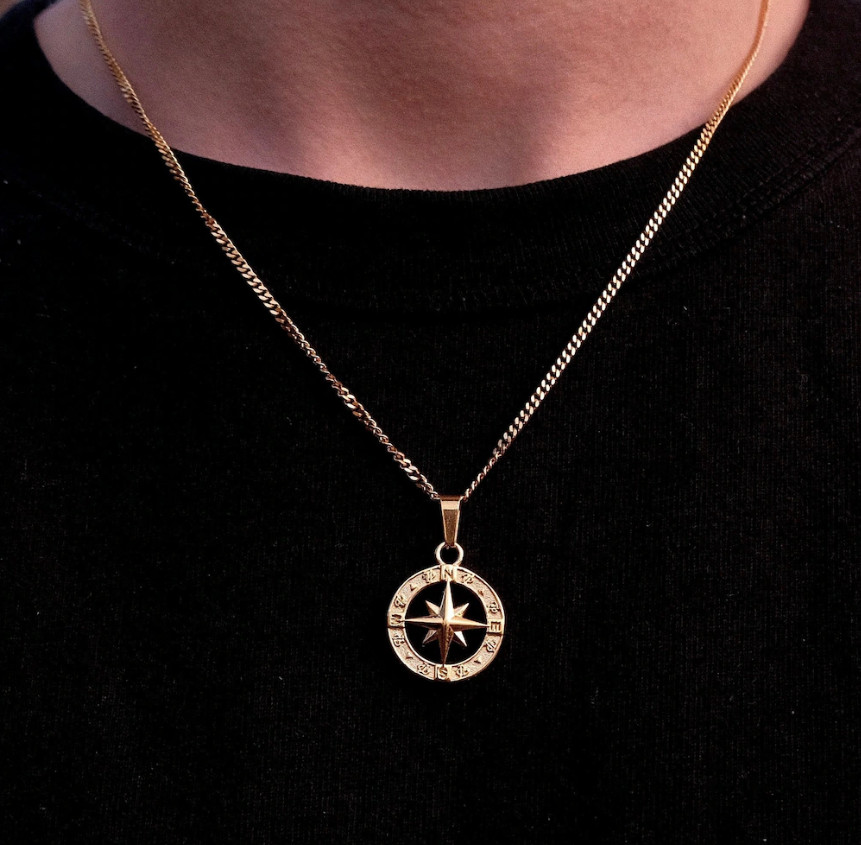 Gold Plated Compass Pendant For Men & Women 925 Silver Antique Jewelry Pendant