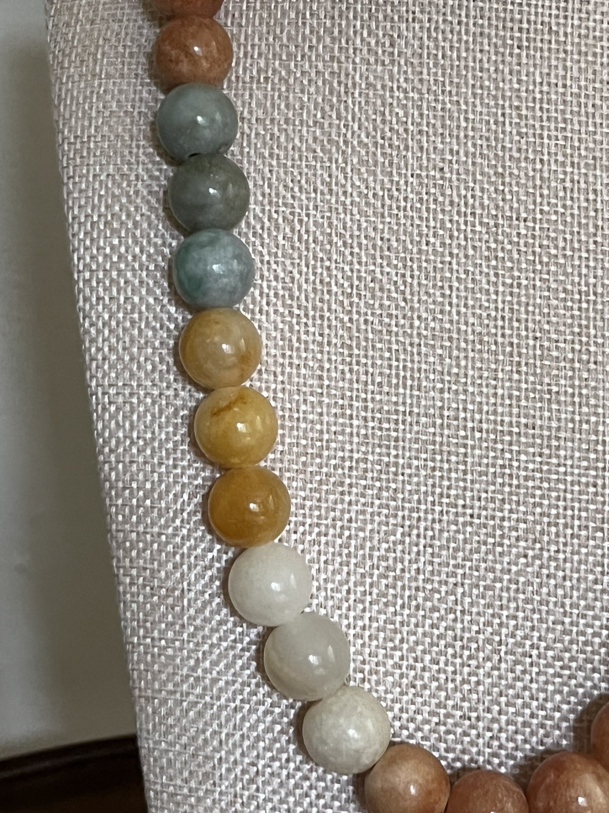 Quartz Bead Necklace 22″ – Polished Stone Multicolor Green Orange Yellow White
