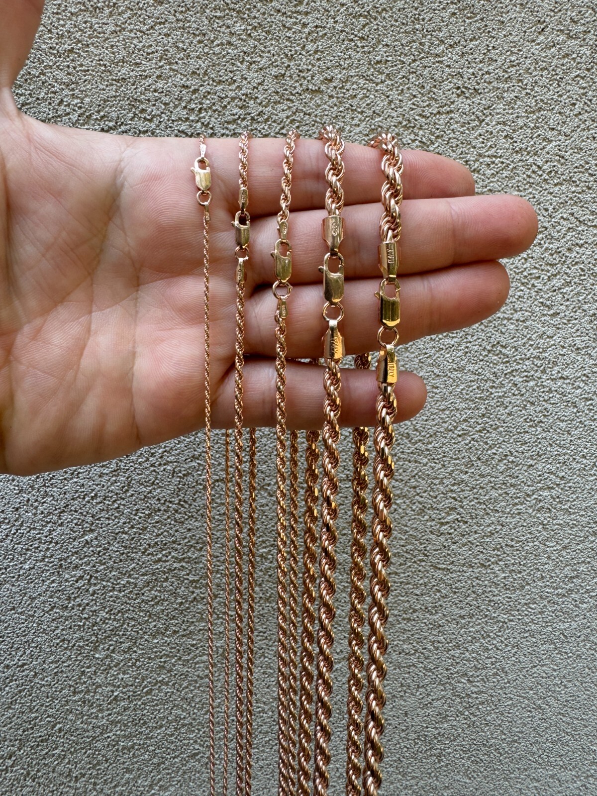 Real 14k Rose Gold Over Solid 925 Silver Rope Chain 1.5-6mm Necklace Mens Ladies
