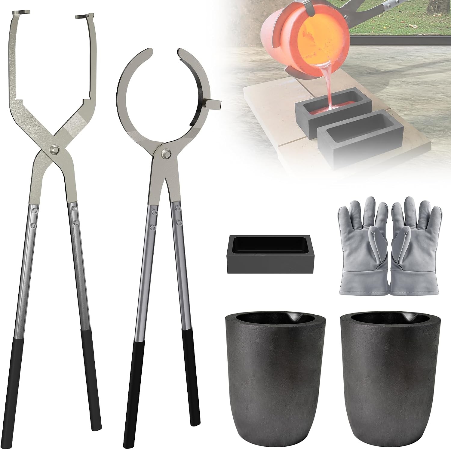6kg Foundry Crucible Set with Tongs Ingot Mold Gloves