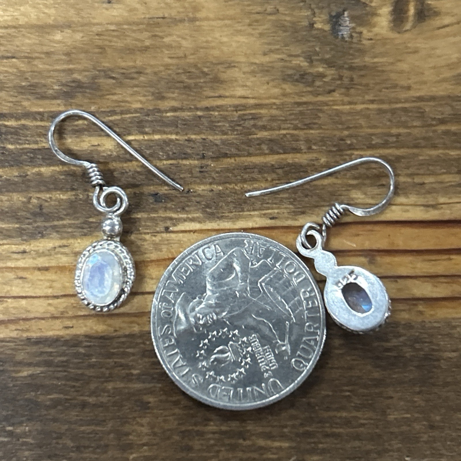 Sterling Silver Iridescent White Stone Dangle Earrings 3.29 Grams