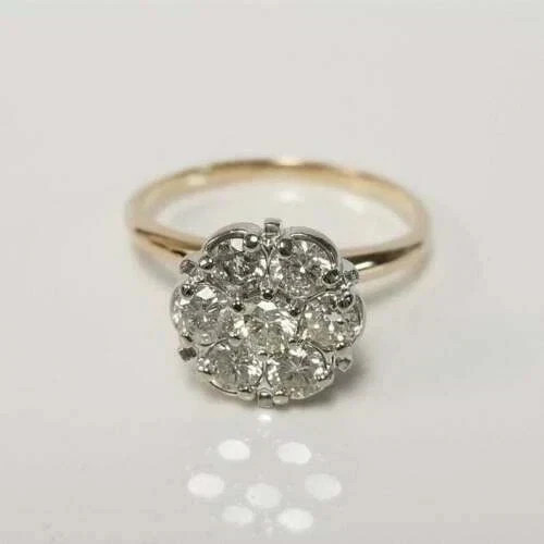 2Ct Round Cut Lab Created Diamond Cluster Engagement Ring 14k Yellow Gold Plated