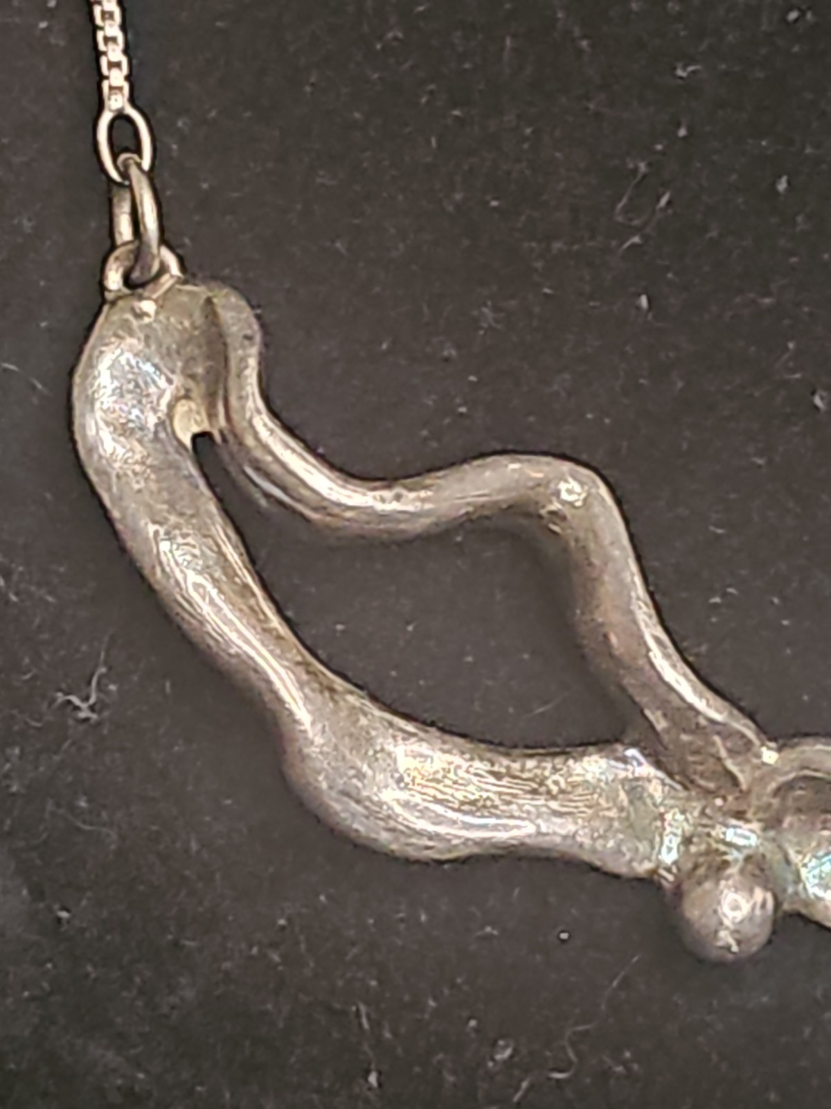 Vtg 17″ 925 Modernist Brutalist Melted Liquid Ribbon Fixed Pendant Necklace 7.5g