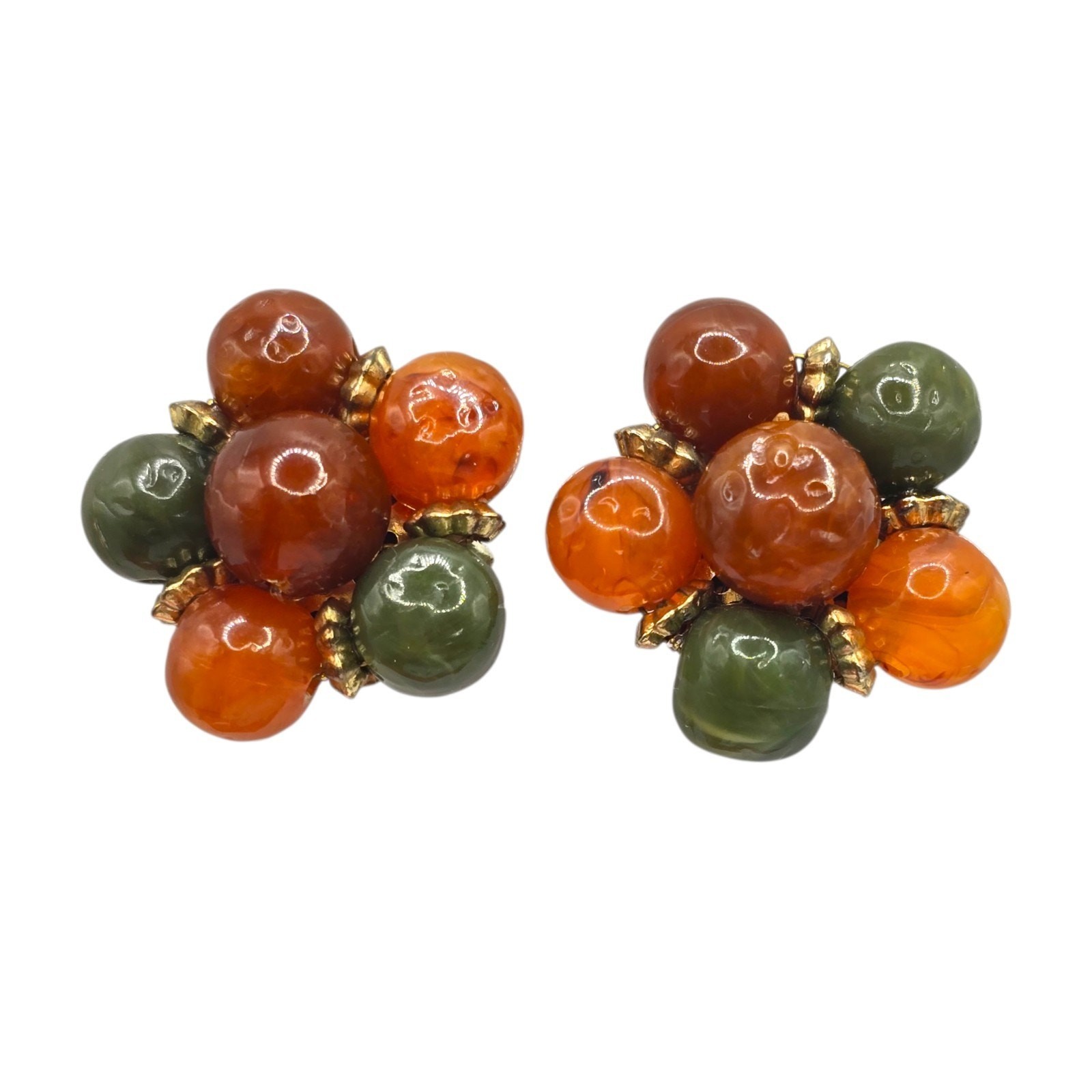 Vintage Earrings Clustered Lucite Acrylic Mid Century Design Clip On SKU 3182