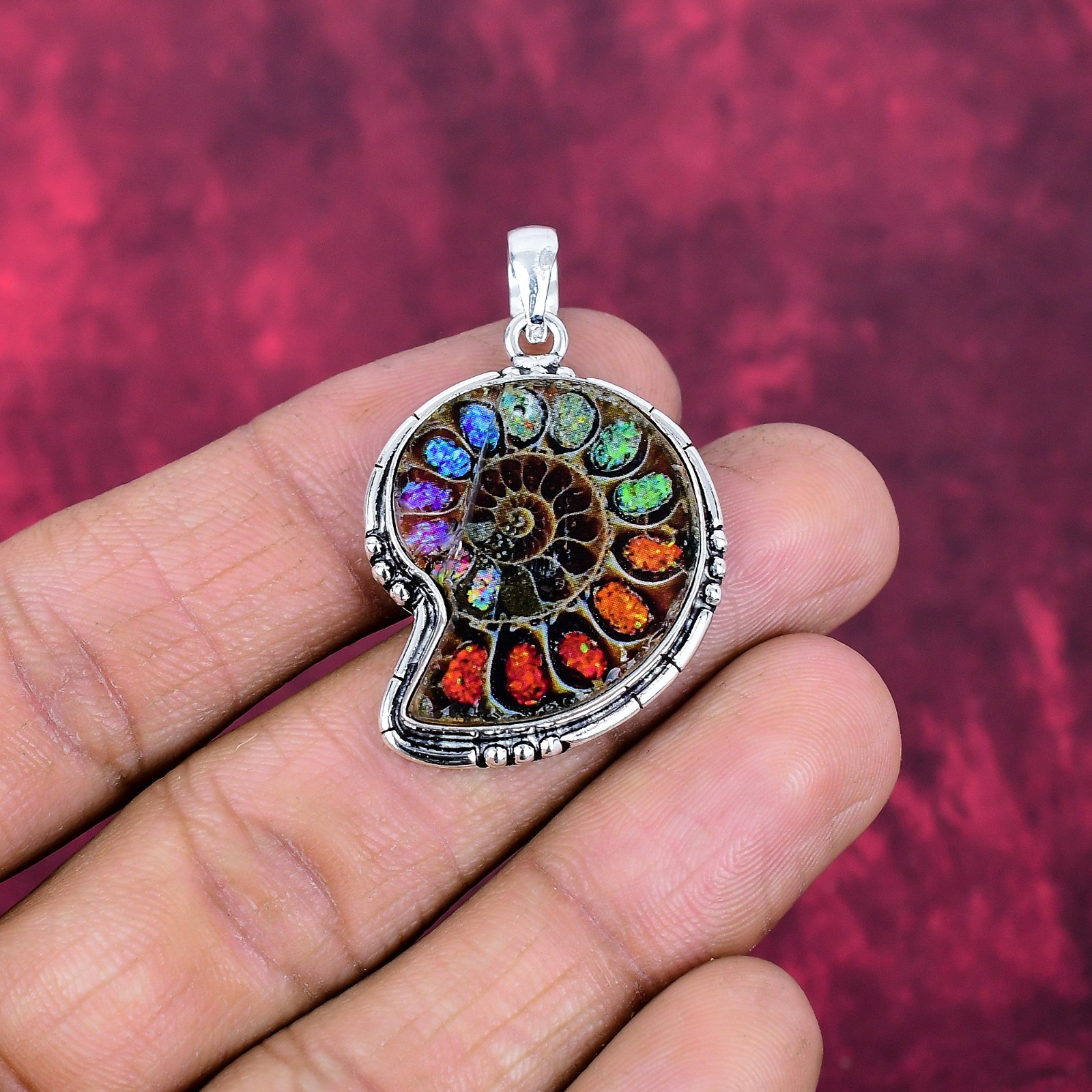 Ammonite Fossil Gemstone Handmade 925 Sterling Silver Everyday Jewelry Pendant