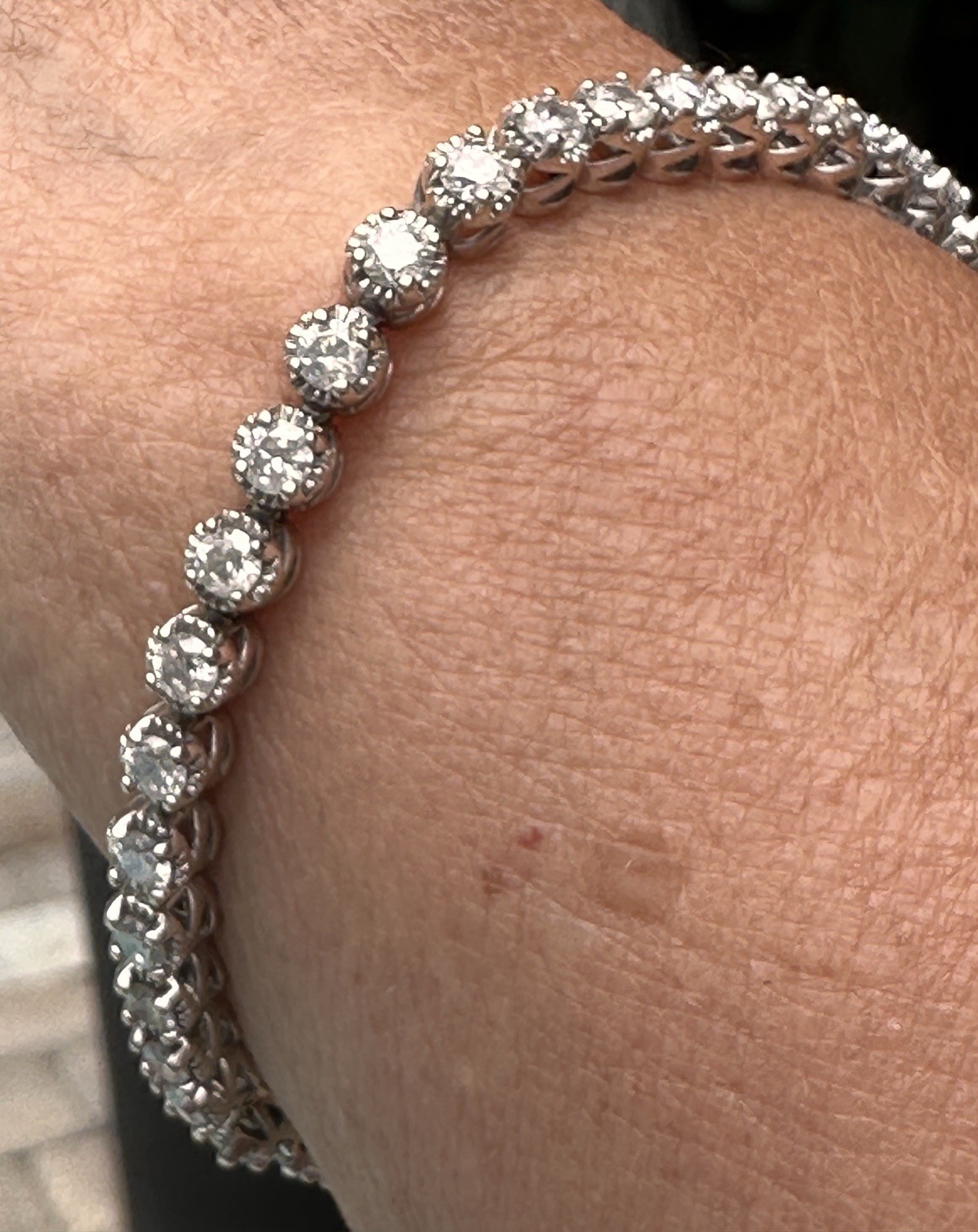 Diamond Tennis Bracelet 14k White Gold 13.85 Grams! Single Row Of Round Links