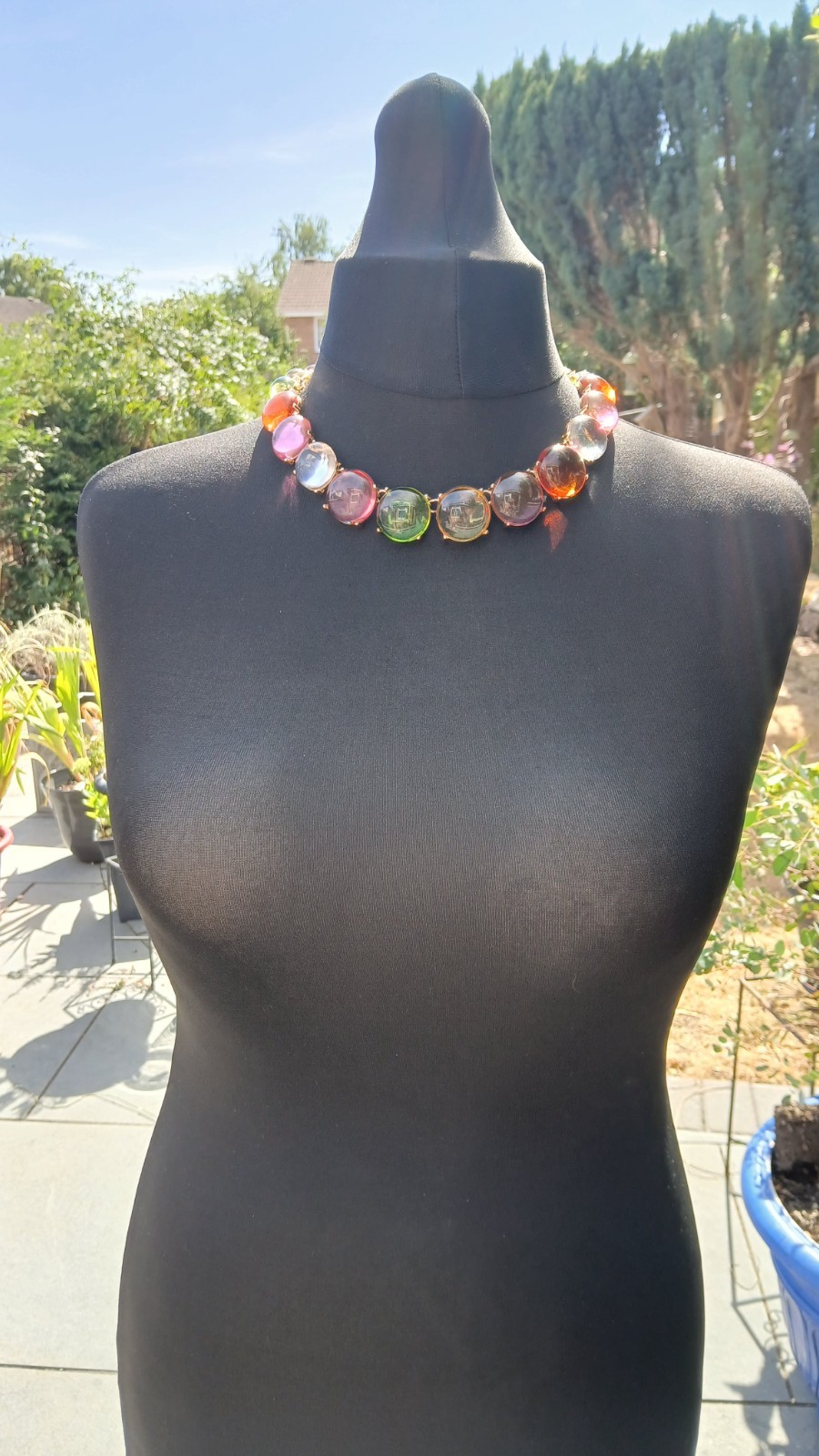 Multicolor Jelly Resin Statement Necklace & Earrings Set Gold Tone Chunky Set
