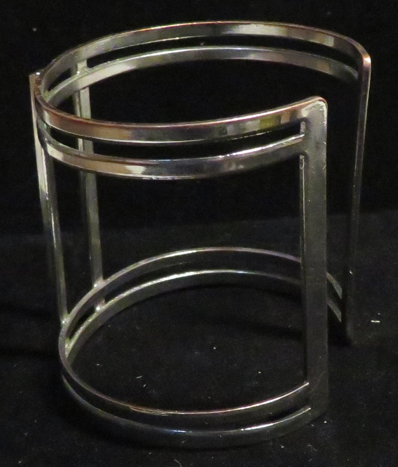Vintage Silver Tone 3-Bar Open Cuff Bracelet 2-1/8″ tall 7.5″ Fashion Used