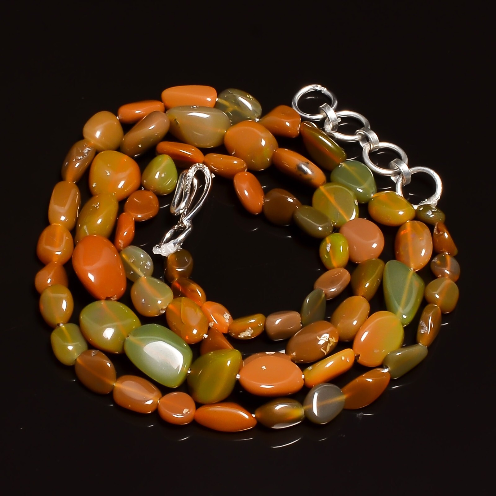 50.5 Ct Natural Brown Ethiopian Opal Tumbled Smooth Beads Necklace 16-17″ A-4875
