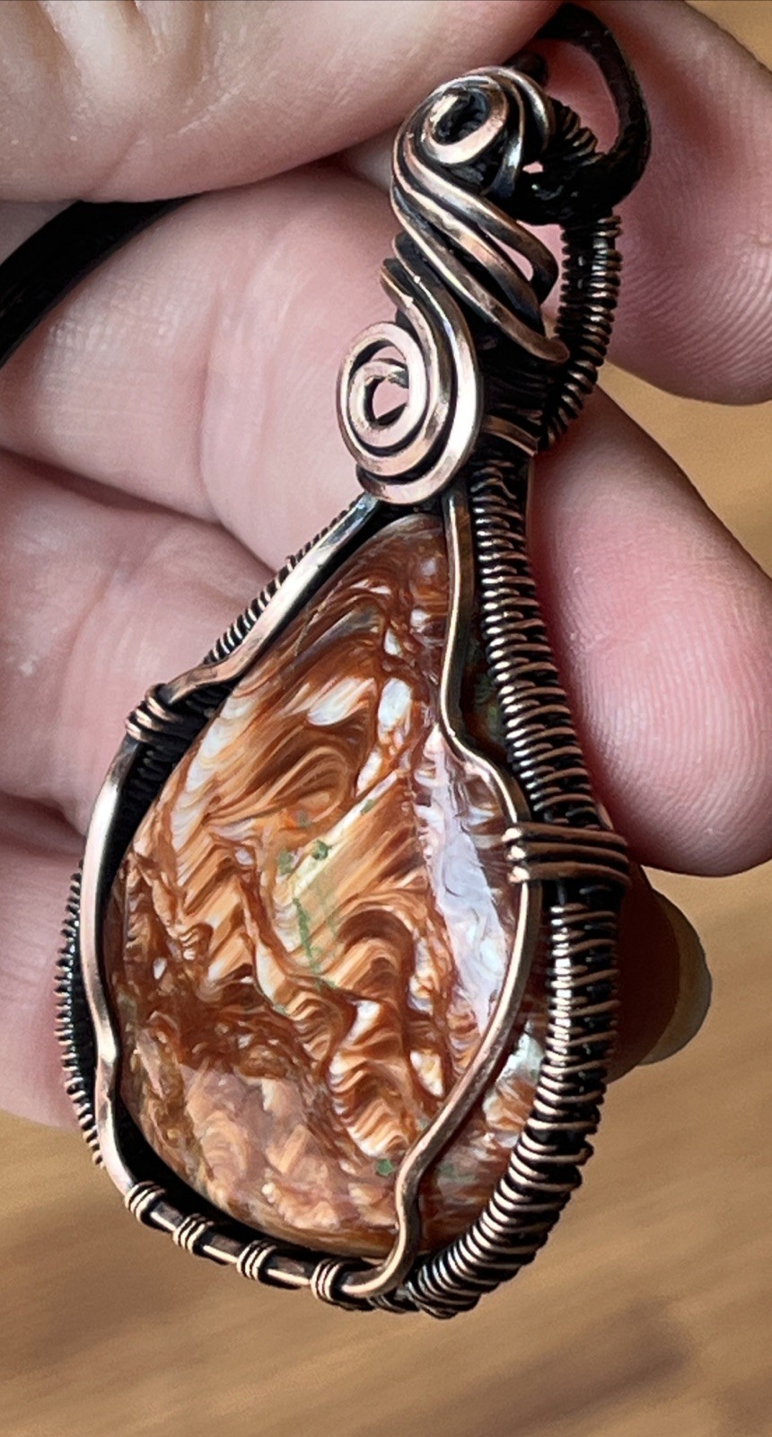 Redwood Opal (Opalized Silica) ~ Handmade copper wire wrapped pendant 7r
