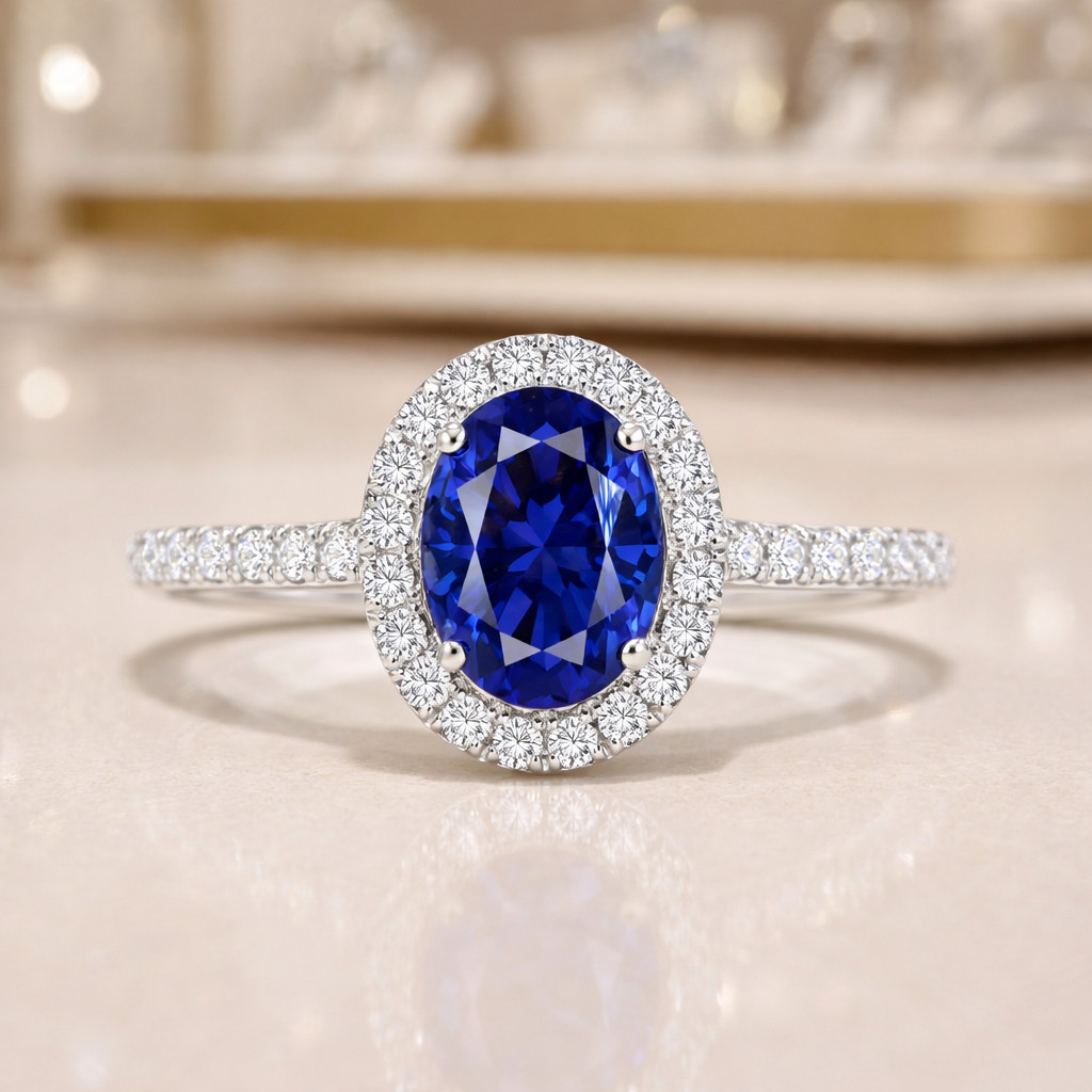 2.80 Ct Oval Cut Natural Sapphire & Diamond Propose Ring 14K White Gold Size 8
