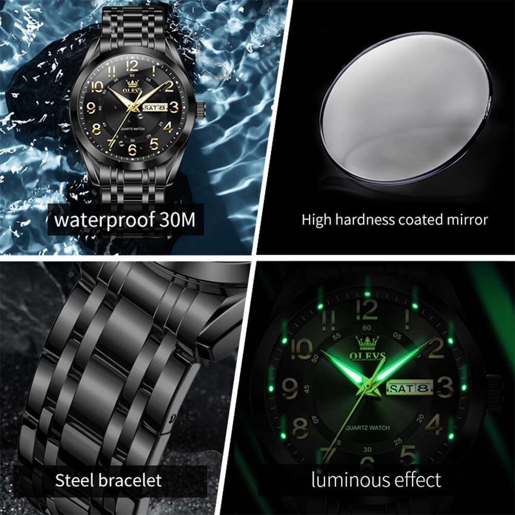 Men’s Quartz Watch – Large Easy-to-Read Numerals, Waterproof, Luminous Date, Cas