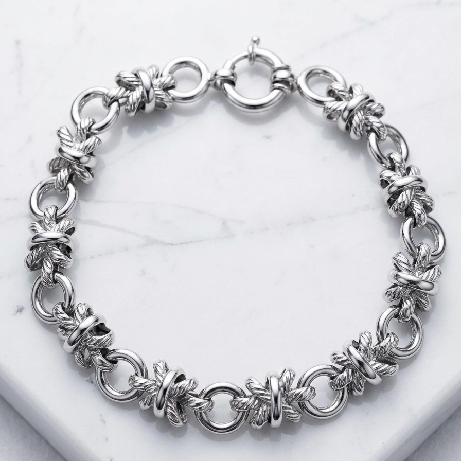 925 Turkey Sterling Silver Woven Love Knot Link Bracelet Rhodium Finish XOXO 8″