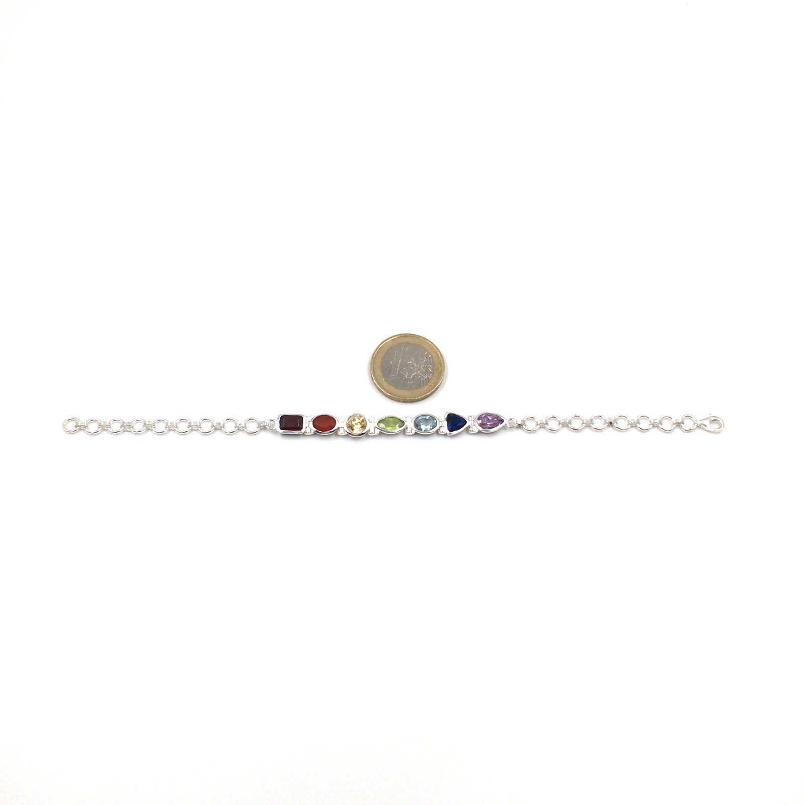 925 Silver Bracelet 18.5cm Colourful Gemstones Multicolour Jewellery Red Blue Green Yellow
