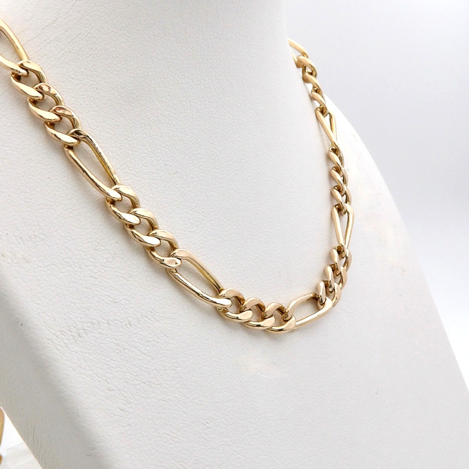 Solid 10k Gold Puffy Hollow Figaro Link Chain Necklace Italy 20.5in 5mm 11gr