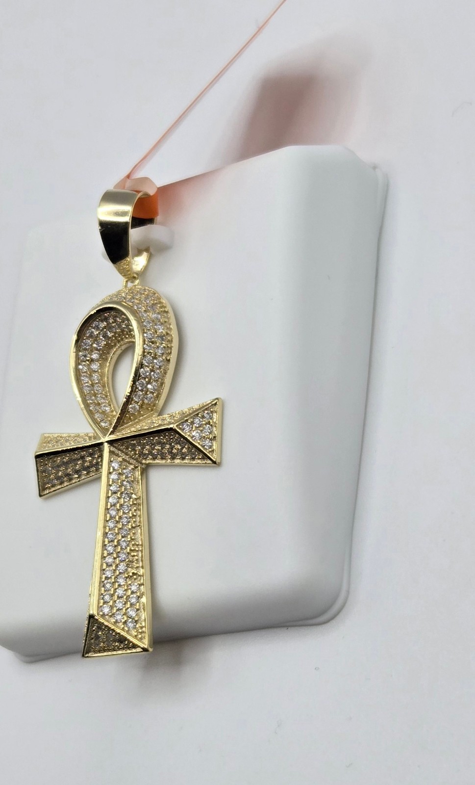 Solid 925 Sterling Silver MOISSANITE 2.0ctw PENDANT Ankh Cross, 14k Gold Vermeil
