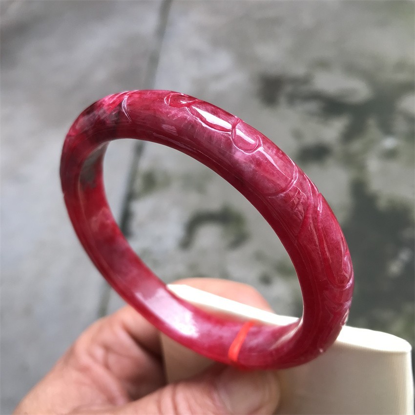 61mm Natural Icy Red Jadeite Jade Bracelet Myanmar Carving Jade Bracelet