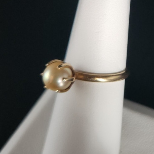 Art Carved Antique 14k Solid Yellow Gold Pearl 6 Prong Ring Size 7 Engagement