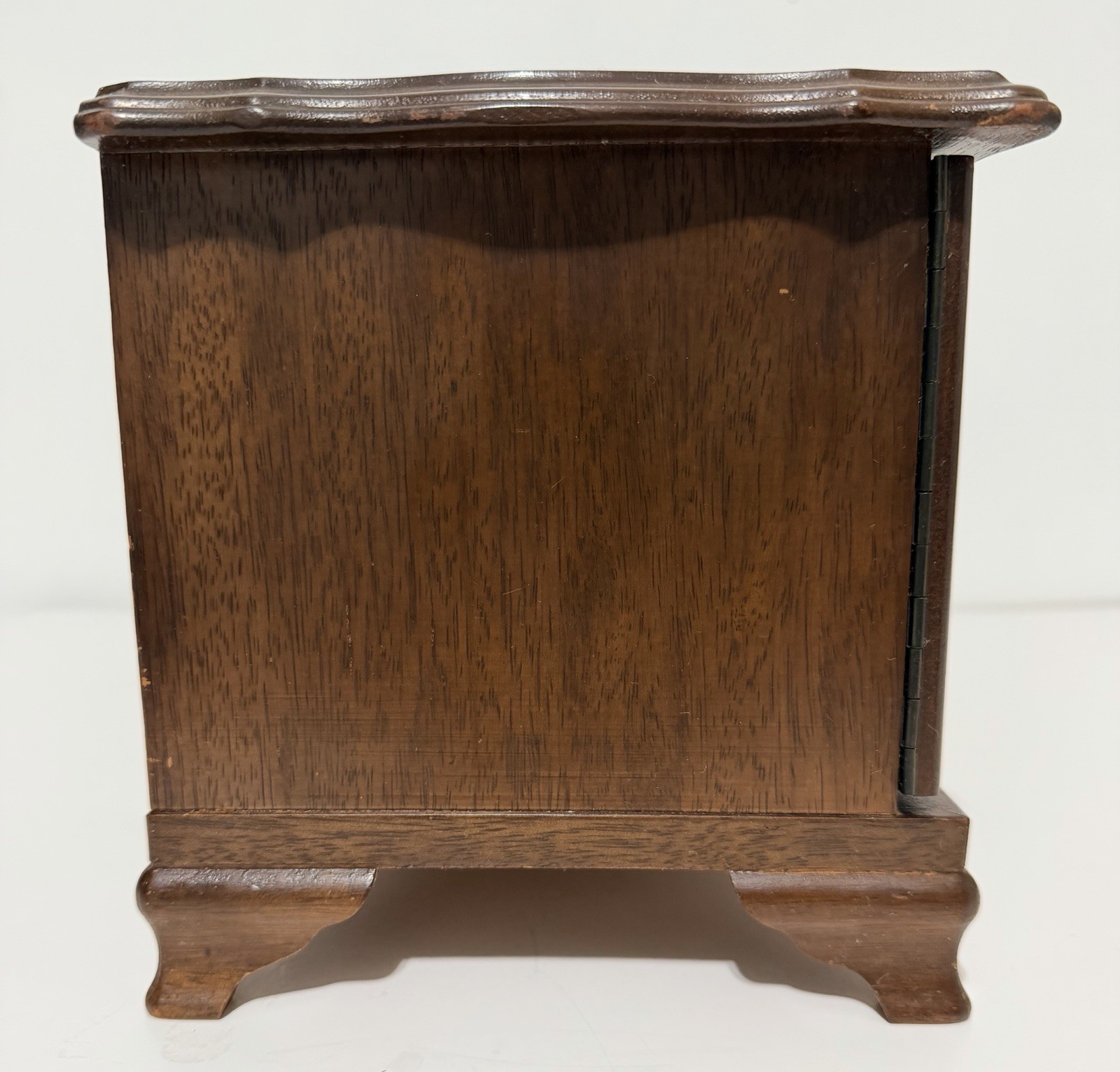 Vintage Wood Jewelry Box Blue Velvet Lined Plays Music Table Top 7 Drawers Doors