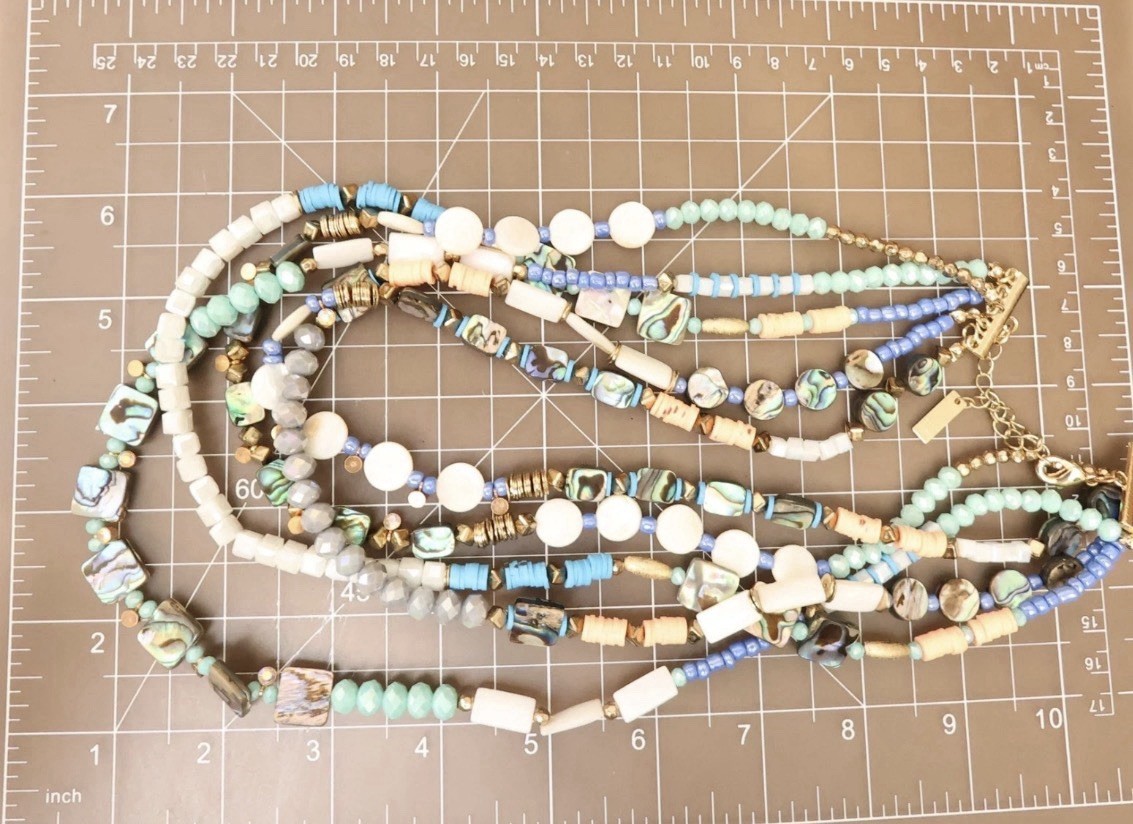 INC International Concepts necklace colorful beaded layers goldtone signed