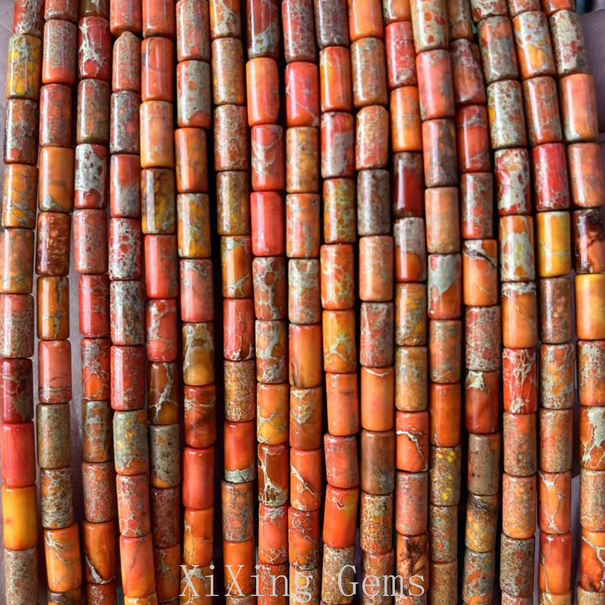 4x8mm Orange Cylinder Tube Natural Sea Sediment Jaspers Beads for Jewelry Making