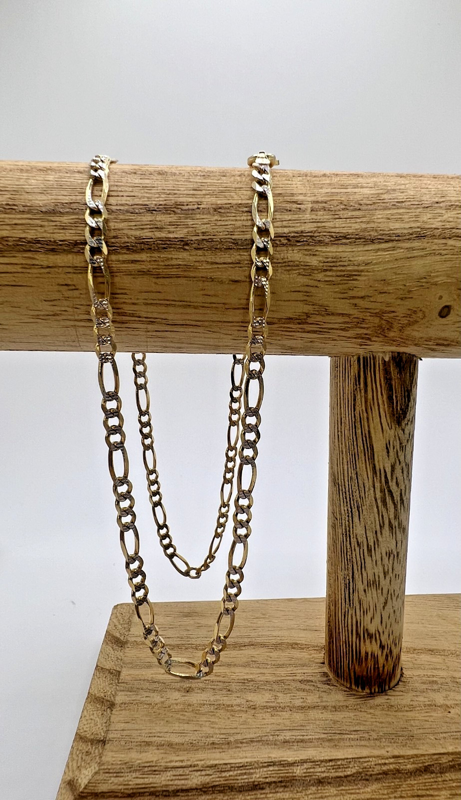 14k Solid Gold Two Tone Diamond Cut Figaro Chain 20in. 12.20g