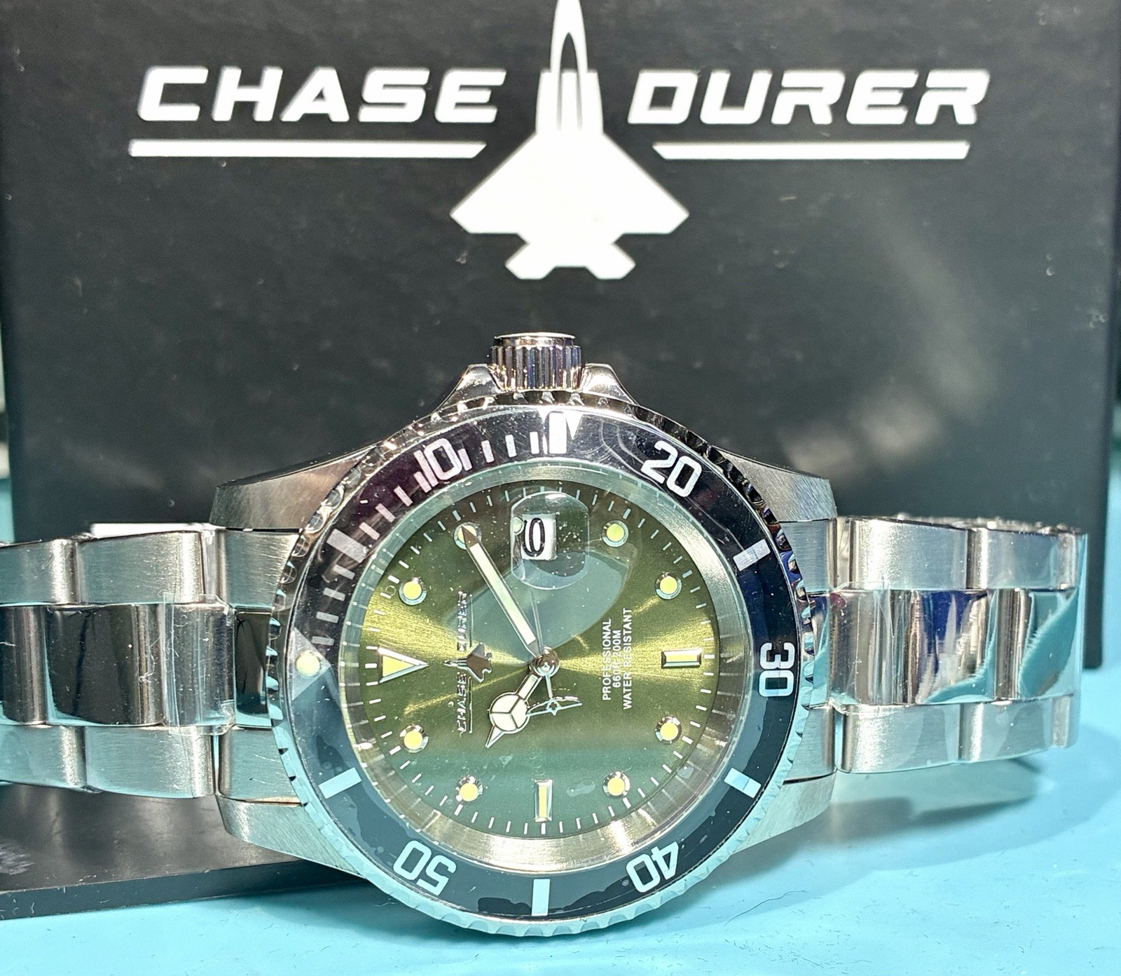 INVICTA CHASE DURER OLIVE GREEN BLACK BEZEL 40MM DIVER QUARTZ STAINLESS STEEL!