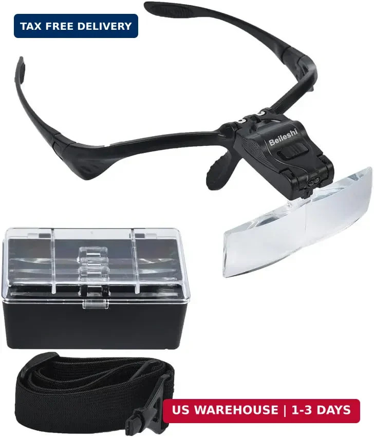 Headhand Magnifier with LED ，Loupe Light Bracket and Headband，5 Lenses | The 5 l