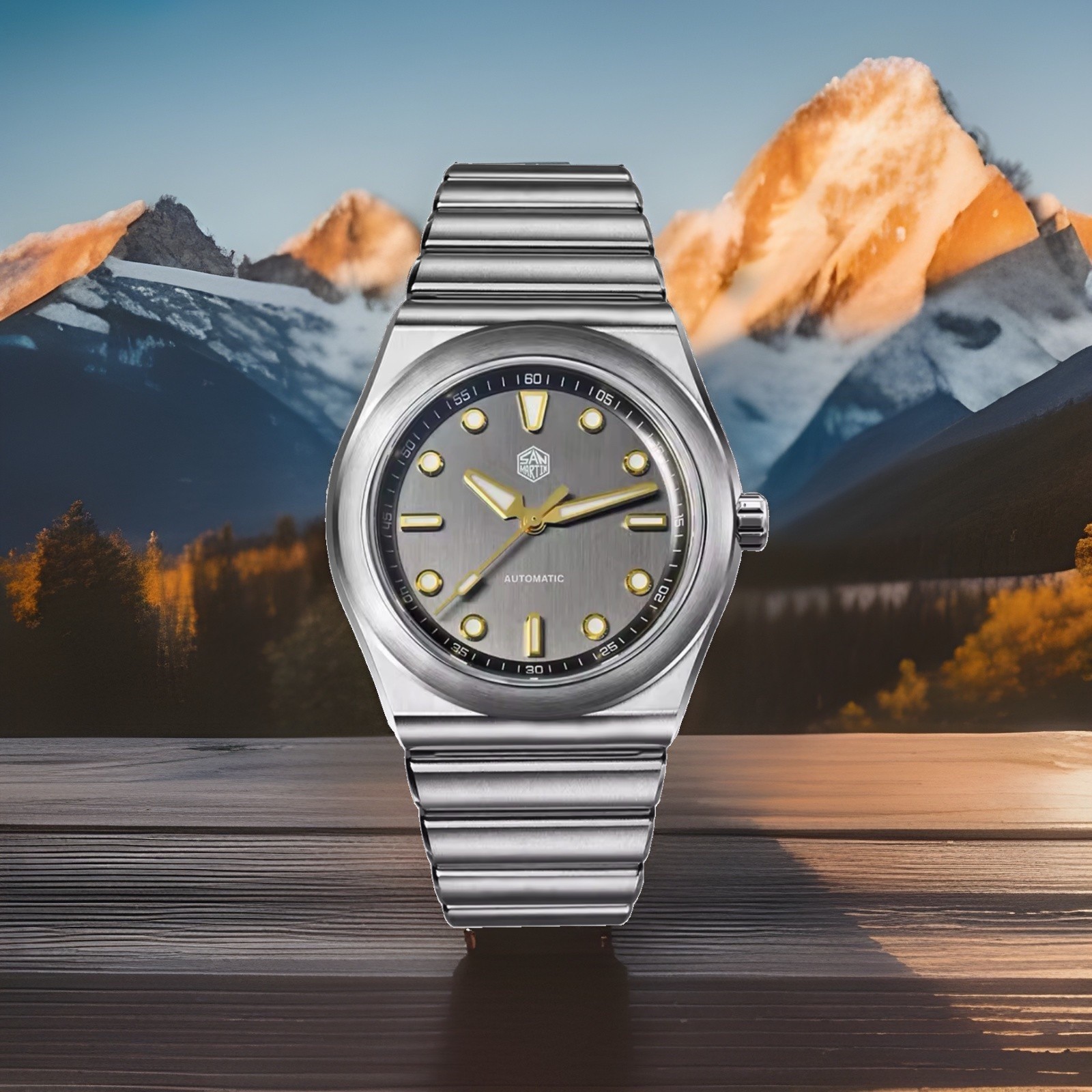 San Martin SN0149-G Miyota 90S5 Hi-Beat Gunmetal Brushed Dial Sapphire-MINT