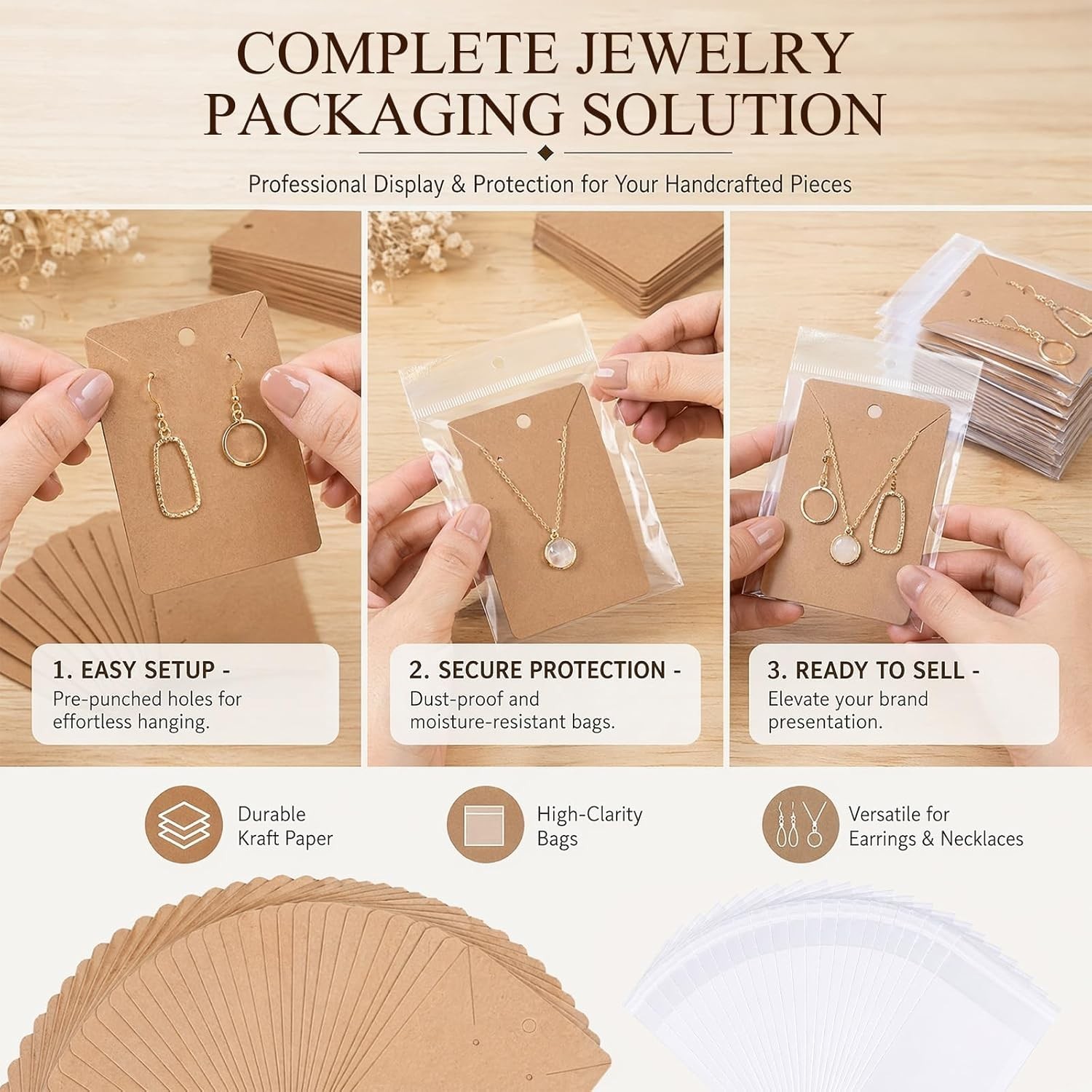 Earring Display Cards 3.5 x 2.4 in with Packaging Bags Jewelry Display Tags