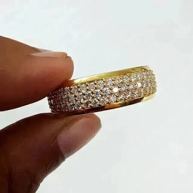 1.50Ct Round Lab Created Diamond Full Eternity Fancy Band 14K Yellow Gold Plated