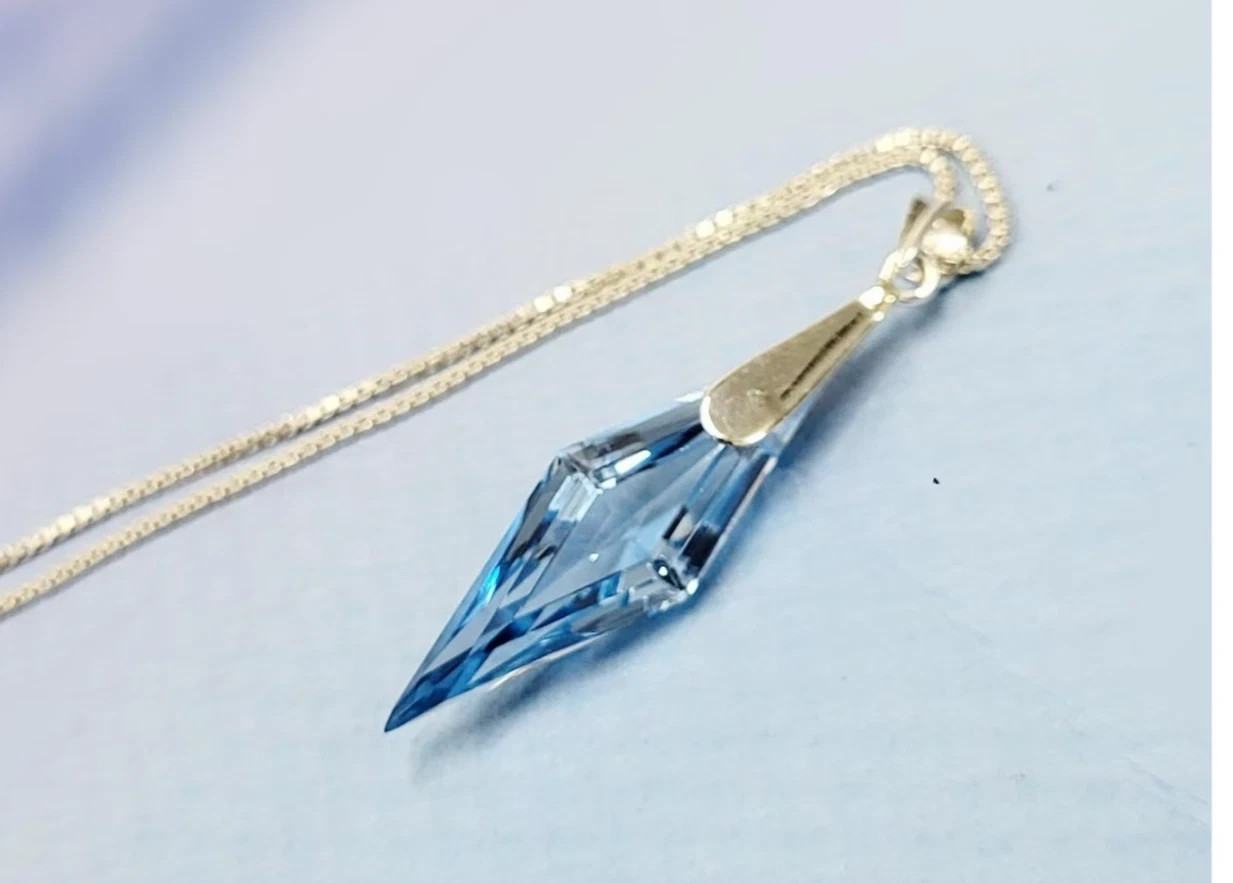 Genuine Swiss Blue Topaz Fancy Cut Pendant Handmade 925 Silver Necklace Chain