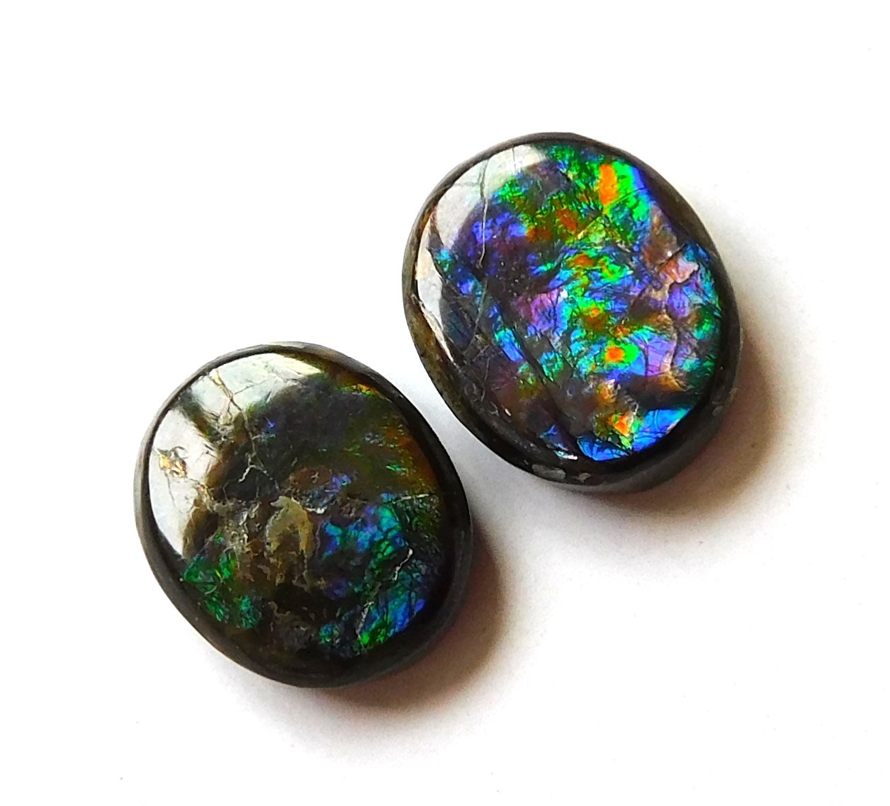 6.45 Cts Natural Ammolite (10.5mmx8.9mm each) Loose Cabochon Match Pair NF51