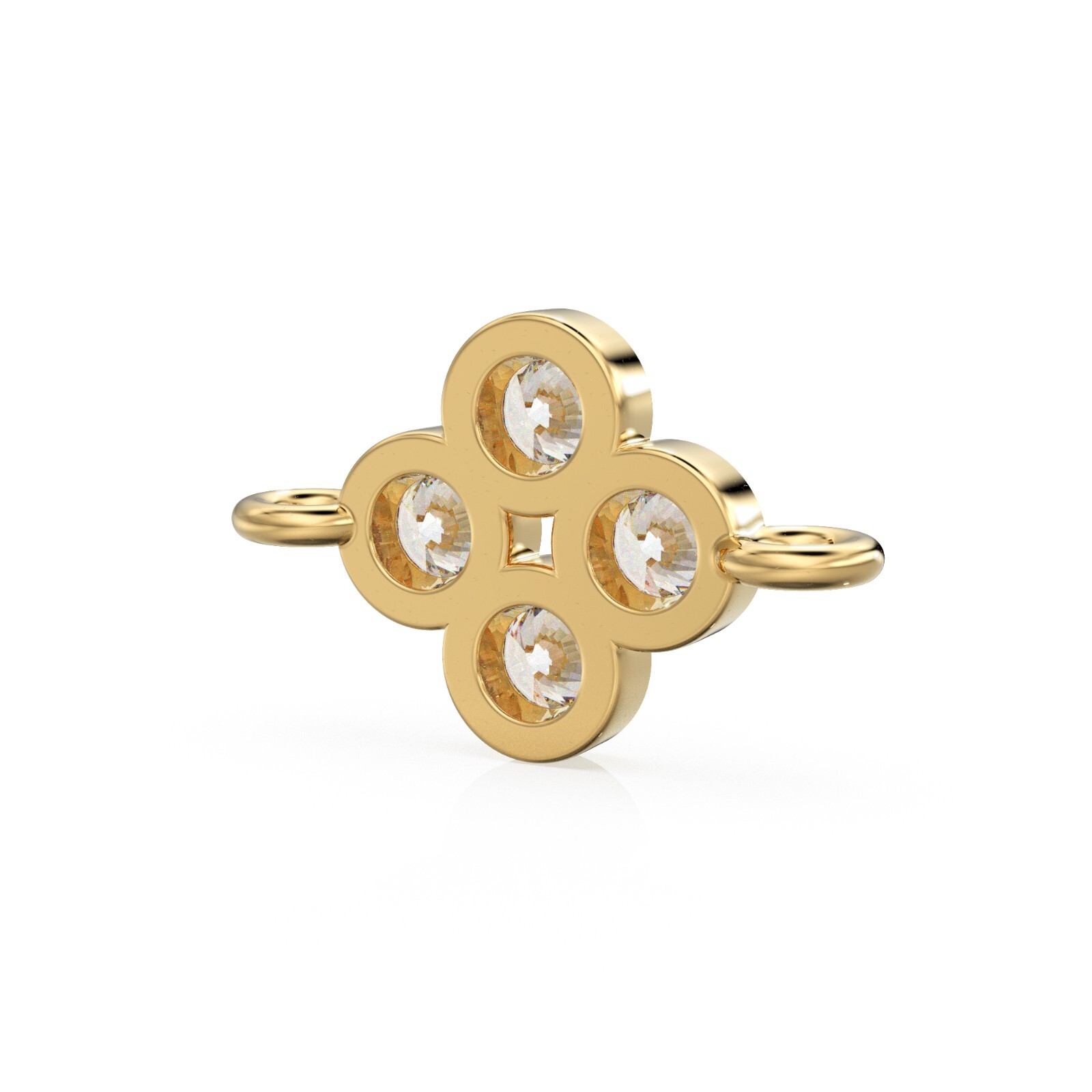 18K Solid Gold Diamond Clover Connector Bezel Set Quad Link Spacer Finding