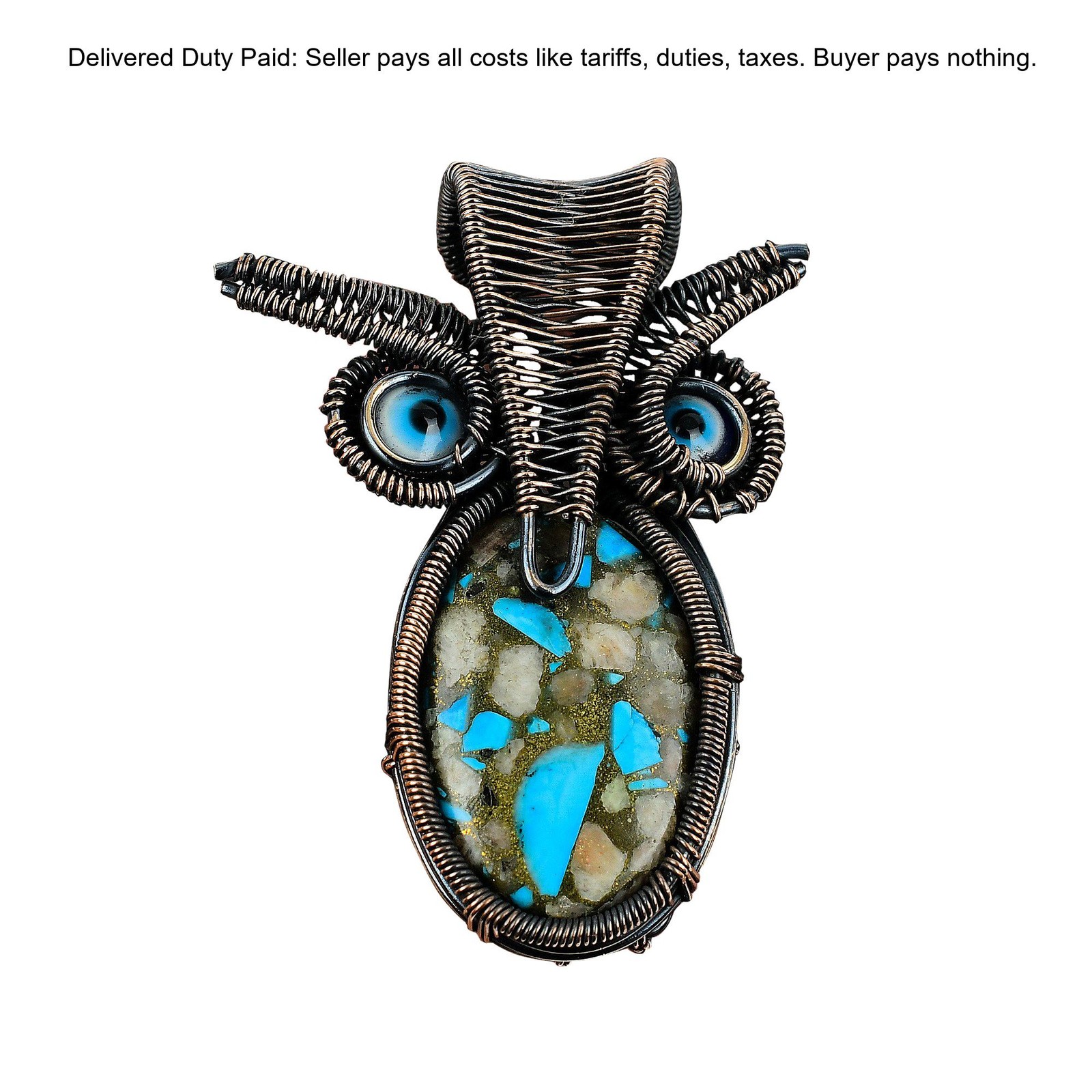 Copper Natural Pink Opal Copper Turquoise Blue Color Evil Eye Pendant Jewelry