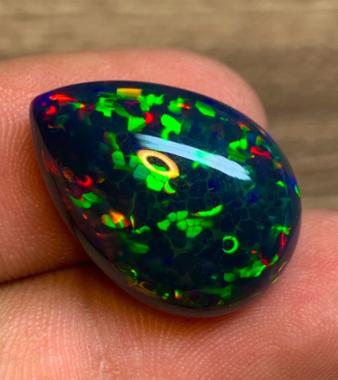 Ethiopian Black Opal Gemstone 10.8 Carat Pear Cabochon Honeycomb Welo Loose Gem
